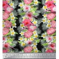 thumbnail image 1 of Soimoi Black Poly Georgette Fabric Leaves & Tropical Floral Watercolor Print Sewing Fabric BTY 42 Inch Wide, 1 of 1