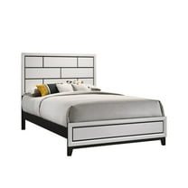 Benjara Asir Queen Size Bed, Geometric Panel Headboard, Modern White Wood Finish