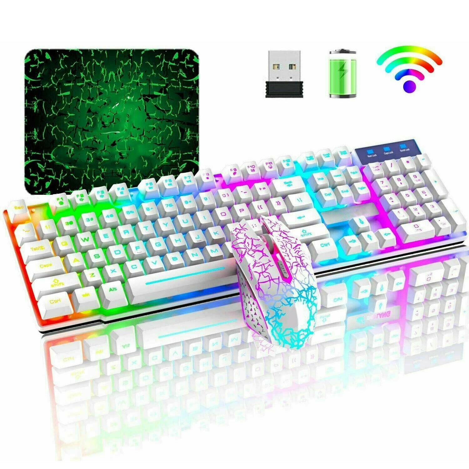 Waterproof 2.4G Wireless Rechargeable Luminous Ergonomic Gaming Keyboard Mouse 