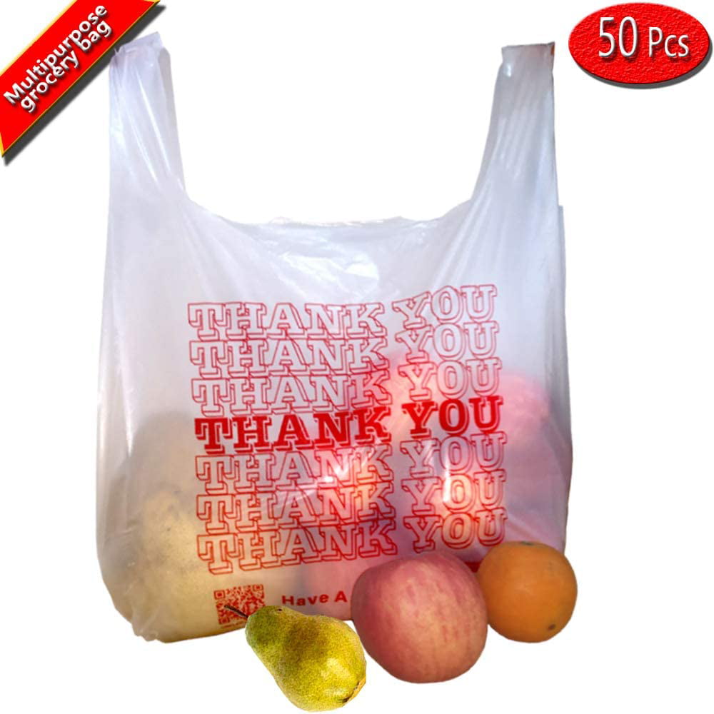 Durable White Plain Grocery Bags Handle Shopping Bags Multi-Use Large Size Merchandise Bags 100 LazyMe 12 x 20 inch White Plastic Thick T Shirt Bags 