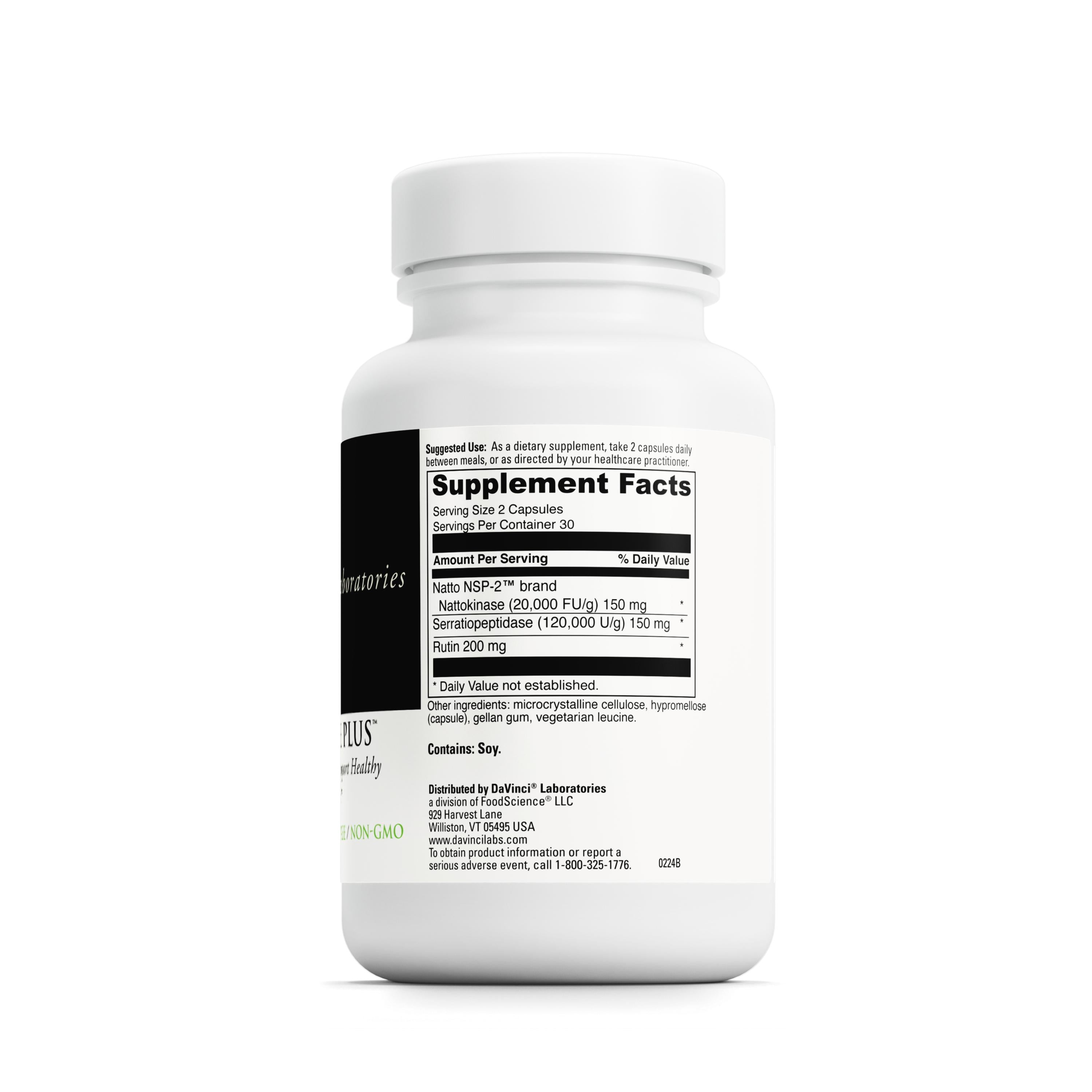 DaVinci Labs Nattokinase Plus - High-Potency Nattokinase Supplement for Comprehensive Blood Flow Support for Men & Women - Formulated with Antioxidant Support* - 60 Vegetarian Capsules