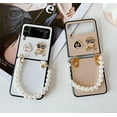 thumbnail image 6 of Galaxy Z Flip 4 Cute Bear & Love Glitter Case, Fashion Cartoon Design with Pearl Strap for Women, 6 of 14