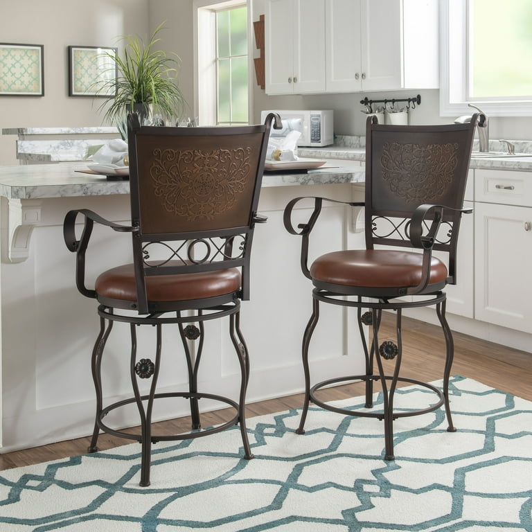 Powell Big Tall Copper Stamped Back Counter Stool with Arms Bronze with Brown Fabric Includes 1 Stool
