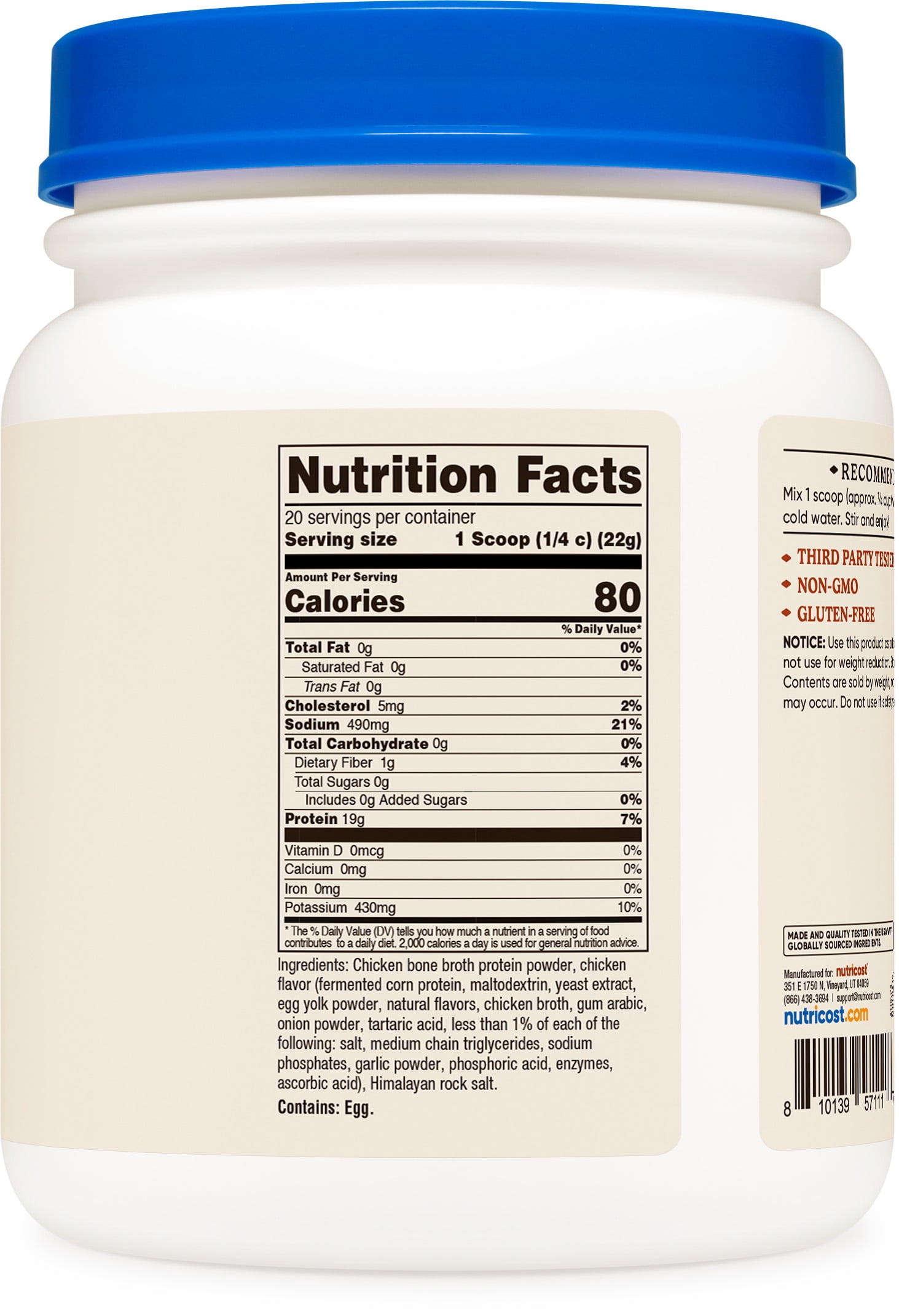 Nutricost Chicken Bone Broth Protein (Chicken Flavored, 20 Servings) - 20 Grams Protein Per Serving