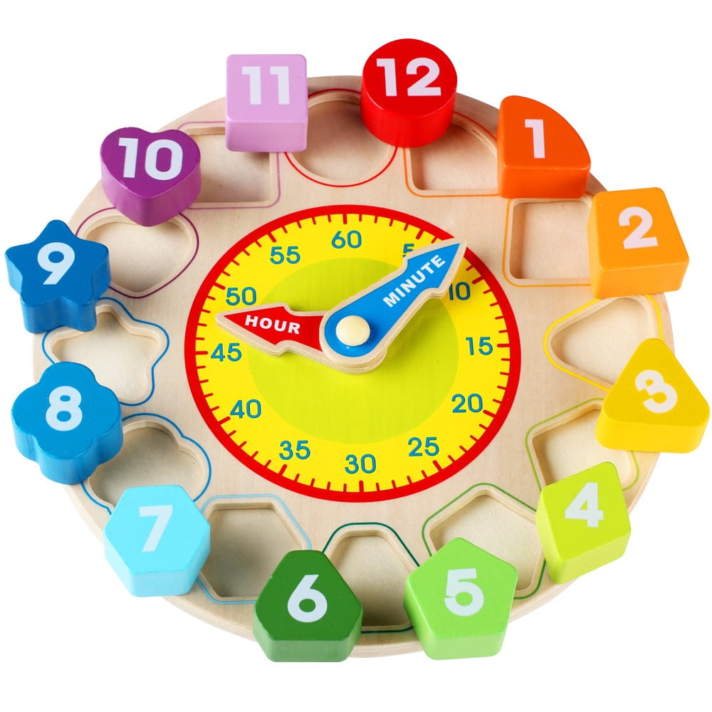 Reloj de clasificación de colores con forma de madera: para niños