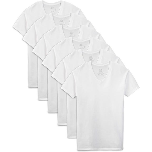 Fruit of the Loom Men's 6-Pack Stay Tucked V-Neck T-Shirt,White,Small