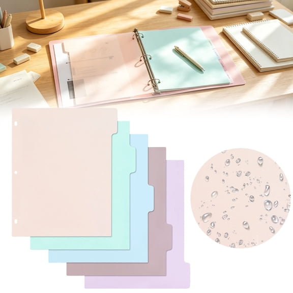Clearance 5Pcs Binder Dividers with Tabs, 8 Tab Dividers for 3 Ring Binder, Plastic Page Notebook Index Dividers for Office School Home Organization, Durable 3 Hole Punch Paper Index Dividers