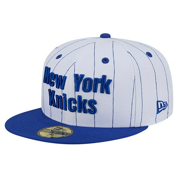 Men's New Era White New York Knicks Wordmark Pinstripe 59FIFTY Fitted Hat