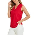 thumbnail image 4 of INSPIRE CHIC Women's Sleeveless Pleated Front V Neck Work Office Blouses XL Red, 4 of 5