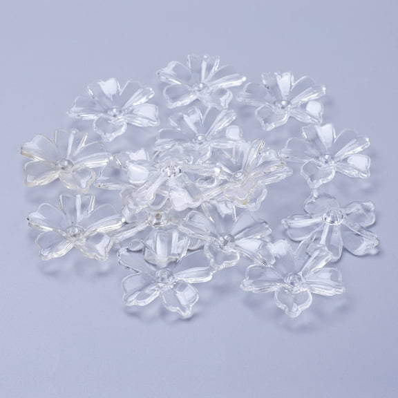 50pc Flower Acrylic Beads Transparent Clear Flower Bead Caps 29mm long 6mm thick hole: 2mm