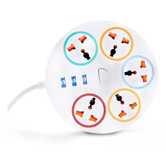 Multicontacto Circular Multiusos 5 Contactos + 3 Puertos USB Andromeda Inc Resistente