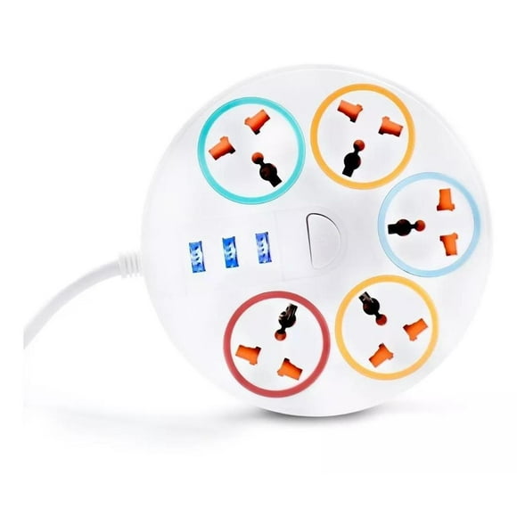Multicontacto Circular Multiusos 5 Contactos + 3 Puertos USB Andromeda Inc Resistente