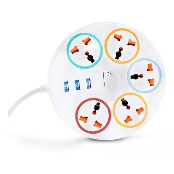 Multicontacto Circular Multiusos 5 Contactos + 3 Puertos USB Andromeda Inc Resistente