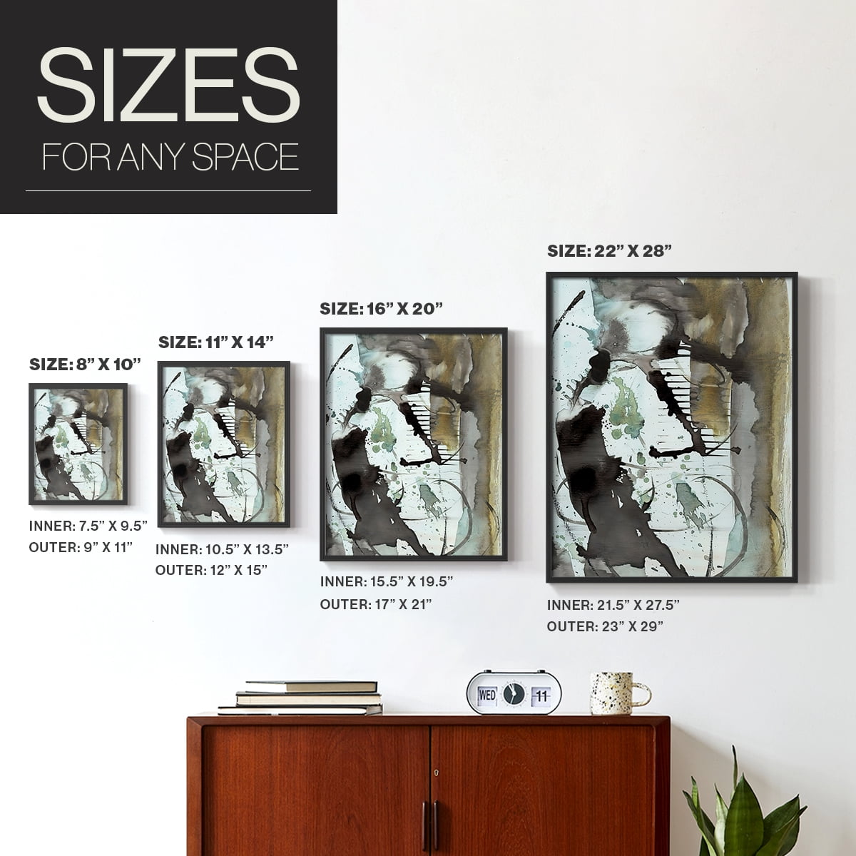 Lyrical Abstract I in Black Solid Wood 11 x 14 Framed Print