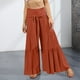 thumbnail image 3 of Pantalones palazzo acampanados Gibobby negros mujer de rayón plisados con cintura elástica y alta L, 3 of 4