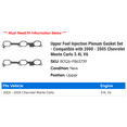 thumbnail image 2 of Upper Fuel Injection Plenum Gasket Set - Compatible with 2000 - 2005 Chevy Monte Carlo 3.4L V6 2001 2002 2003 2004, 2 of 2