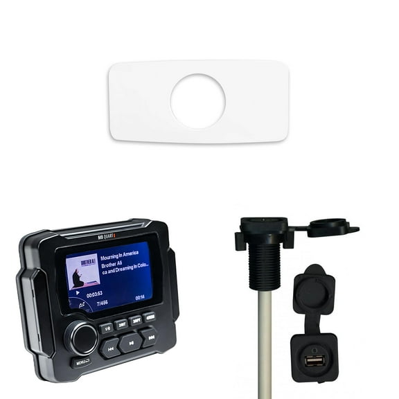MB QUART GMR-LED Waterproof Radio with Stinger SEADASH3W Universal Marine 3" Radio Dash Kit-White, & SMRAUXUSB3 USB/AUX