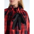 thumbnail image 4 of Free Assembly Women's and Women's Plus Ruffle Tie Neck Cotton Top with Long Sleeves, Sizes XS-4X, 4 of 5