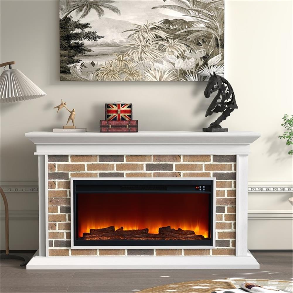 LIVILAND 60" Freestanding Electric Fireplace with Faux Brick Mantle - White