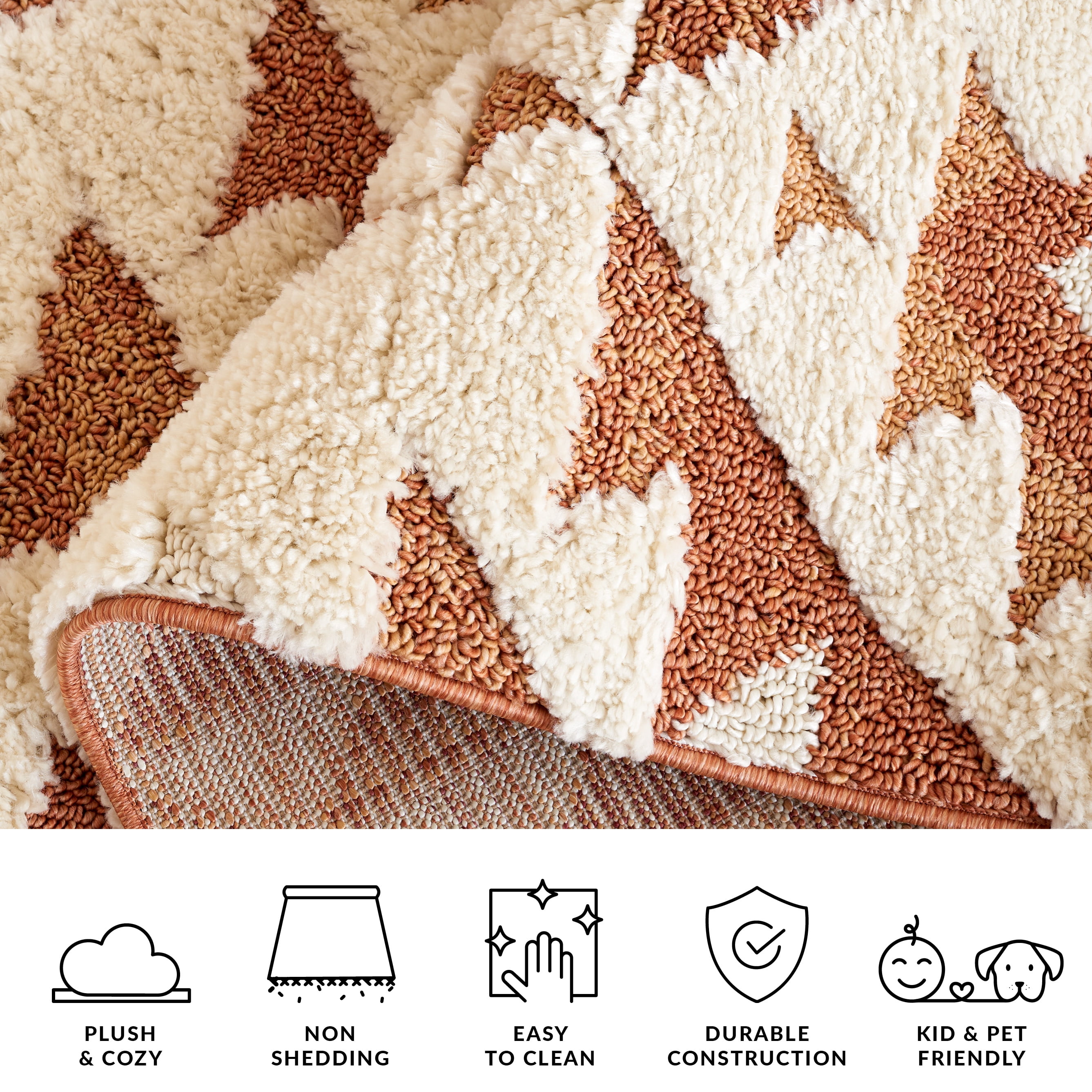 Safavieh Moroccan Tassel Larry Geometric Shag Area Rug, Ivory/Brick Rust, 8' x 8' Round