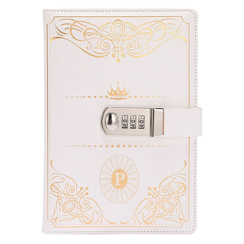 1PC Vintage Style PU Cover Diary Notebook Journal Notepad with Code Lock (White)