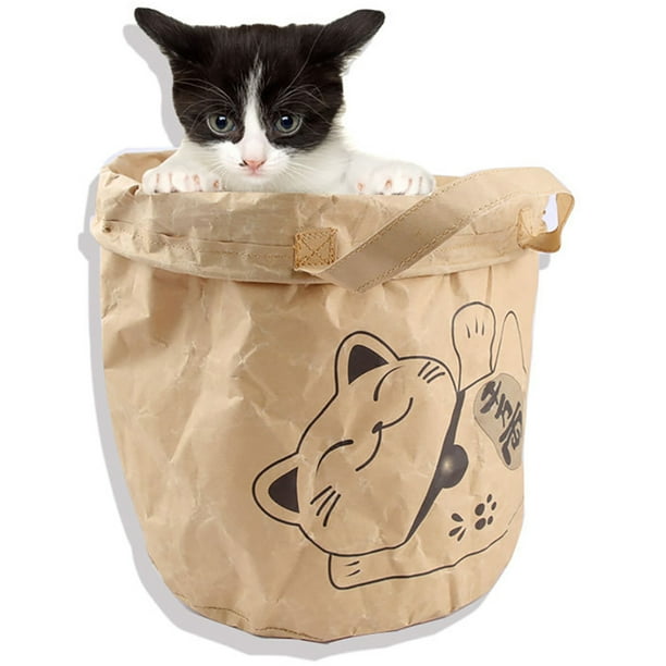 Bangcool Kitten Hideaway Bag Collapsible Retro Cat Toy Basket Kraft Paper Cat Bag for Cat