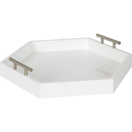 

Lipton modern hexagonal tray 18 X 18 white and silver decorative storage and display tray