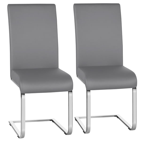 Alden Design 2pcs PU Leather Dining Chair Highback for Home, Light Gray