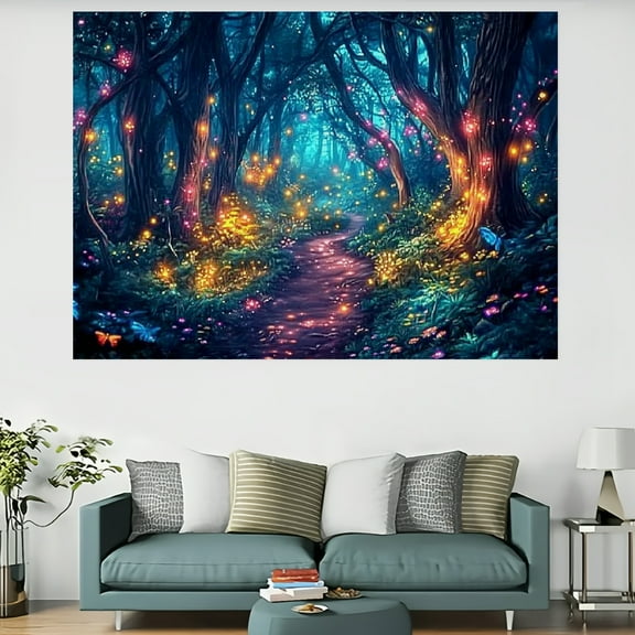 RKSupls Blacklight Fantasy Forest Tapestry - Neon Glow Psychedelic Plant & Tree Wall Hanging, Misty Jungle Backdrop for Parties and Events, Polyester 60x40in