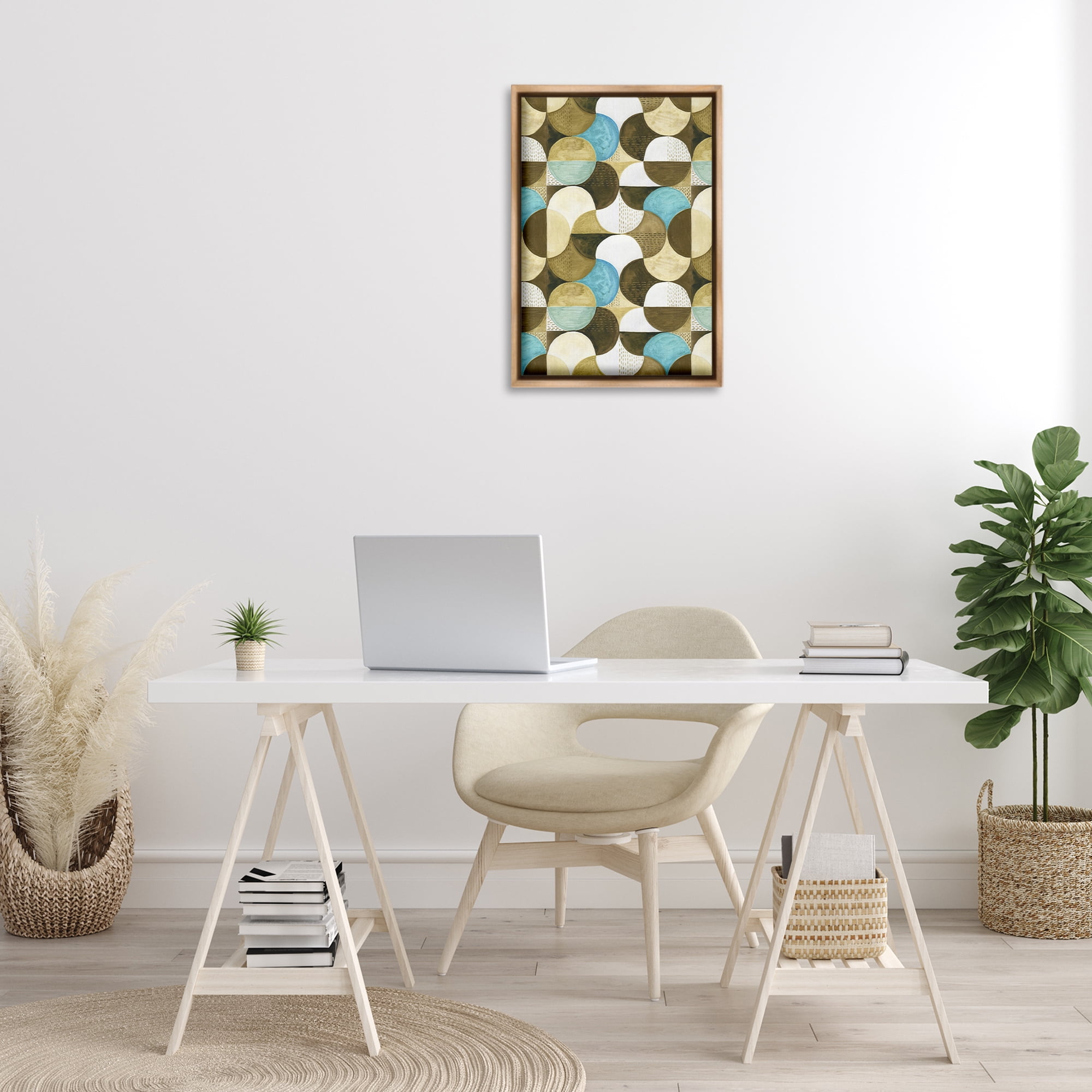 Stupell Industries Boho Circular Pattern Abstract Painting Brown Floater Framed Canvas Art Print Wall Art, 17 x 25