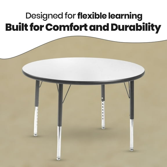 Schooled Round Activity Table for Kids, Standard Adjustable Table, 36”, Black