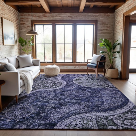 Addison Rugs Mayfield Premium Machine Washable Transitional Swirl Navy Rectangle Rug, 9' x 12'