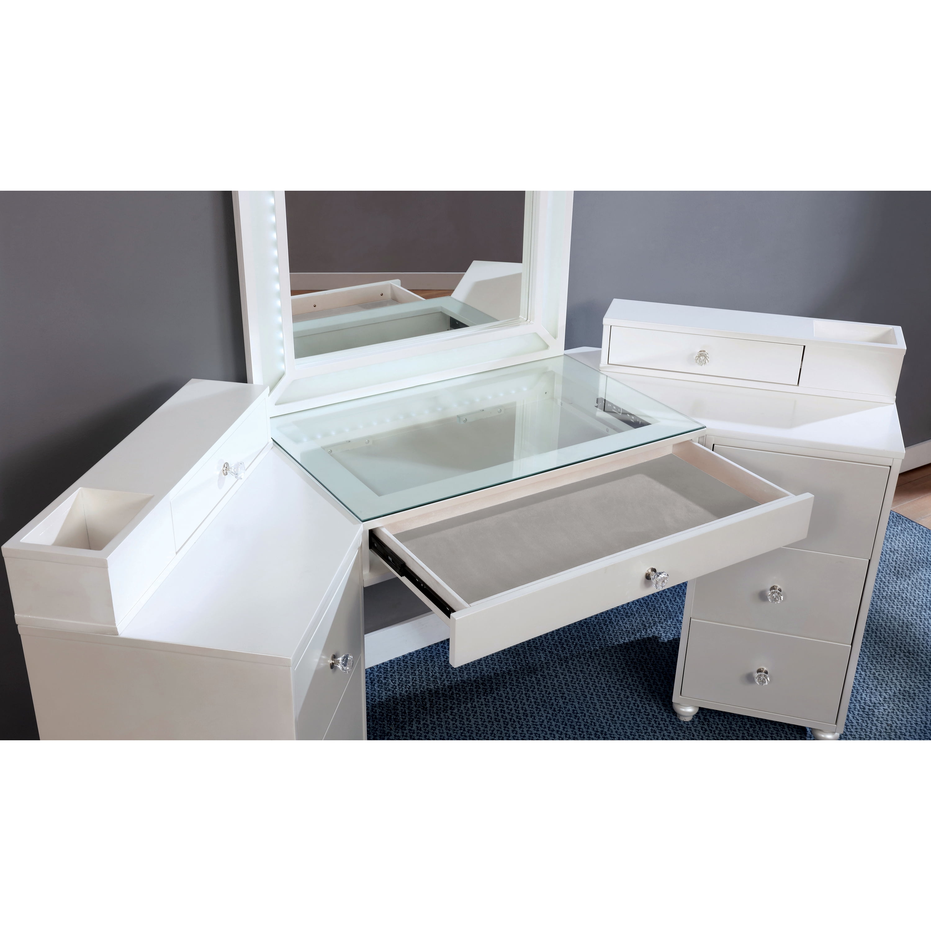Furniture of America Urman LED 3-Piece Vanity Set, Glossy White