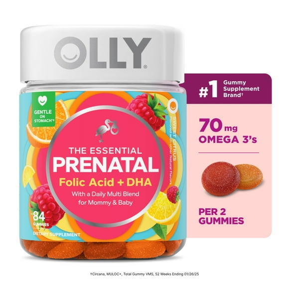 OLLY Prenatal Multivitamin Gummy Supplement, Folic Acid, Omega 3 DHA, 84 Ct