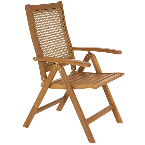 Outsunny Outdoor Folding Chair, Wood Camping Chair w/ Slatted Seat, Teak