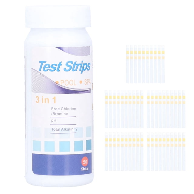 Papier de Test PH, 50 Unités 3 en 1 Outil de Test d'Eau Bandelettes de Test Spa Fabriquées avec Soin