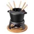 thumbnail image 1 of Juego de fondue de queso Navaris para 6 personas: juego de fondue de hierro fundido de 2 cuartos con 6 tenedores codificados por colores para queso, chocolate o carne, con protector contra salpicadura, 1 of 5