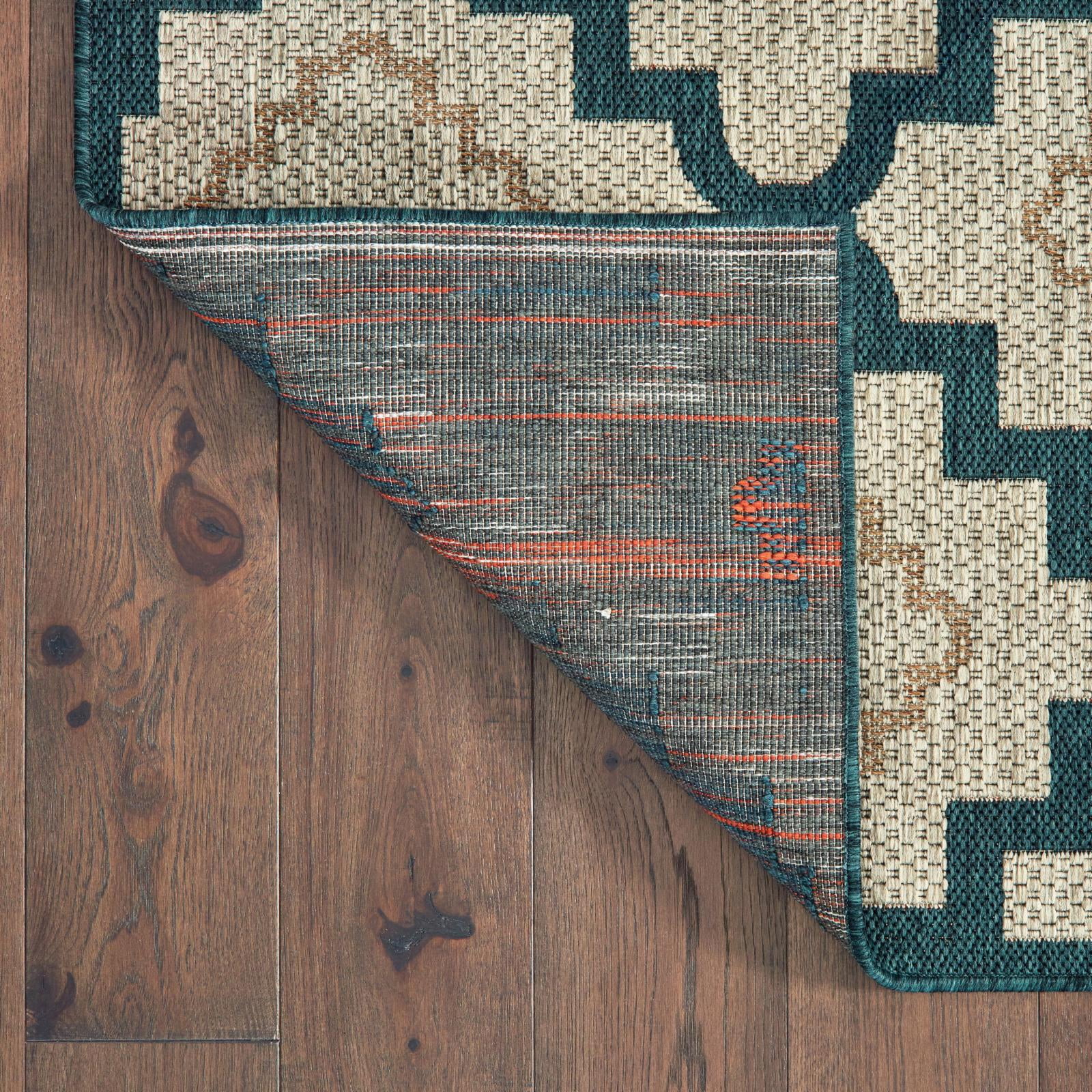 Avalon Home Lakeland Scalloped Lattice Indoor/Outdoor Rug, 3'3" X 5', Grey/ Teal