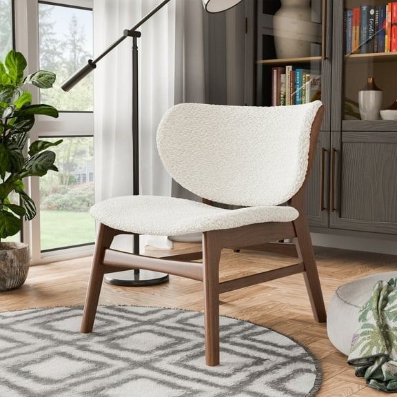 Furniture of America Erik I Mid-Century Modern Boucle Fabric Wingback Indoor Accent Chair, Walnut