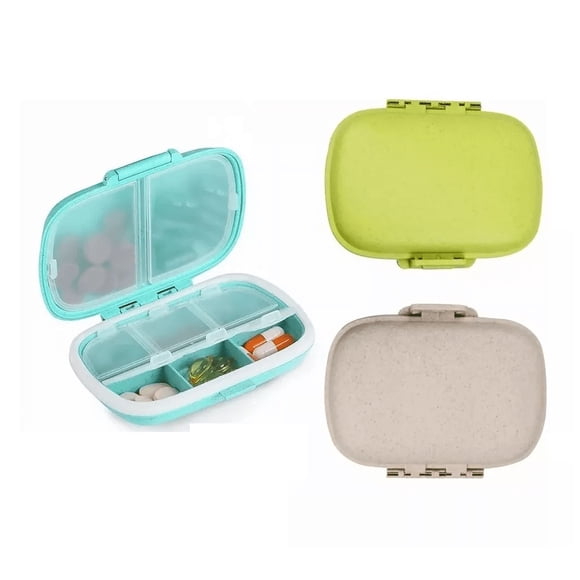 Pastilleros Organizador Portátil Pastillero Paja De Trigo 3p Azul/Verde/Beige