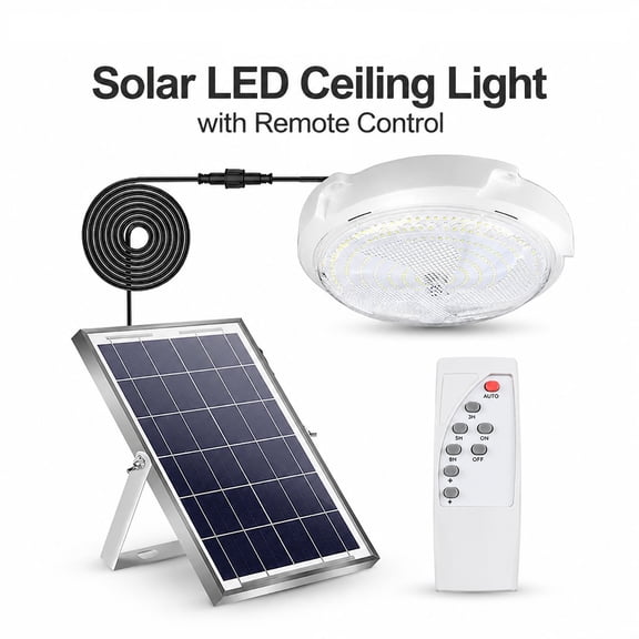 Solar Indoor Lights for Home, Solar Powered Ceiling Light Indoor Light with Remote for Barn Shed Garage