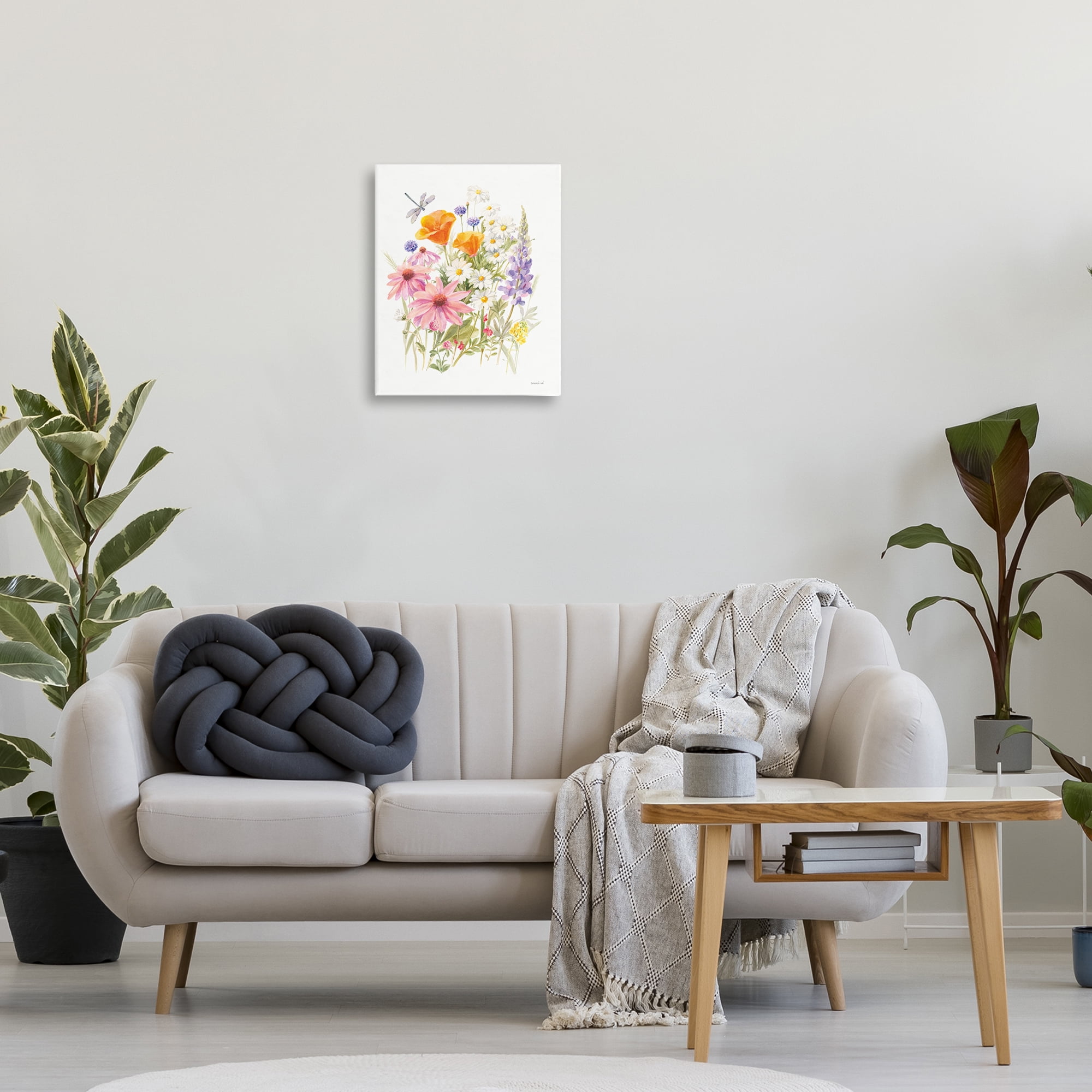 Stupell Industries Bright Flowers & Dragonfly Botanical & Floral Painting Gallery Wrapped Canvas Art Print Wall Art, 16 x 20
