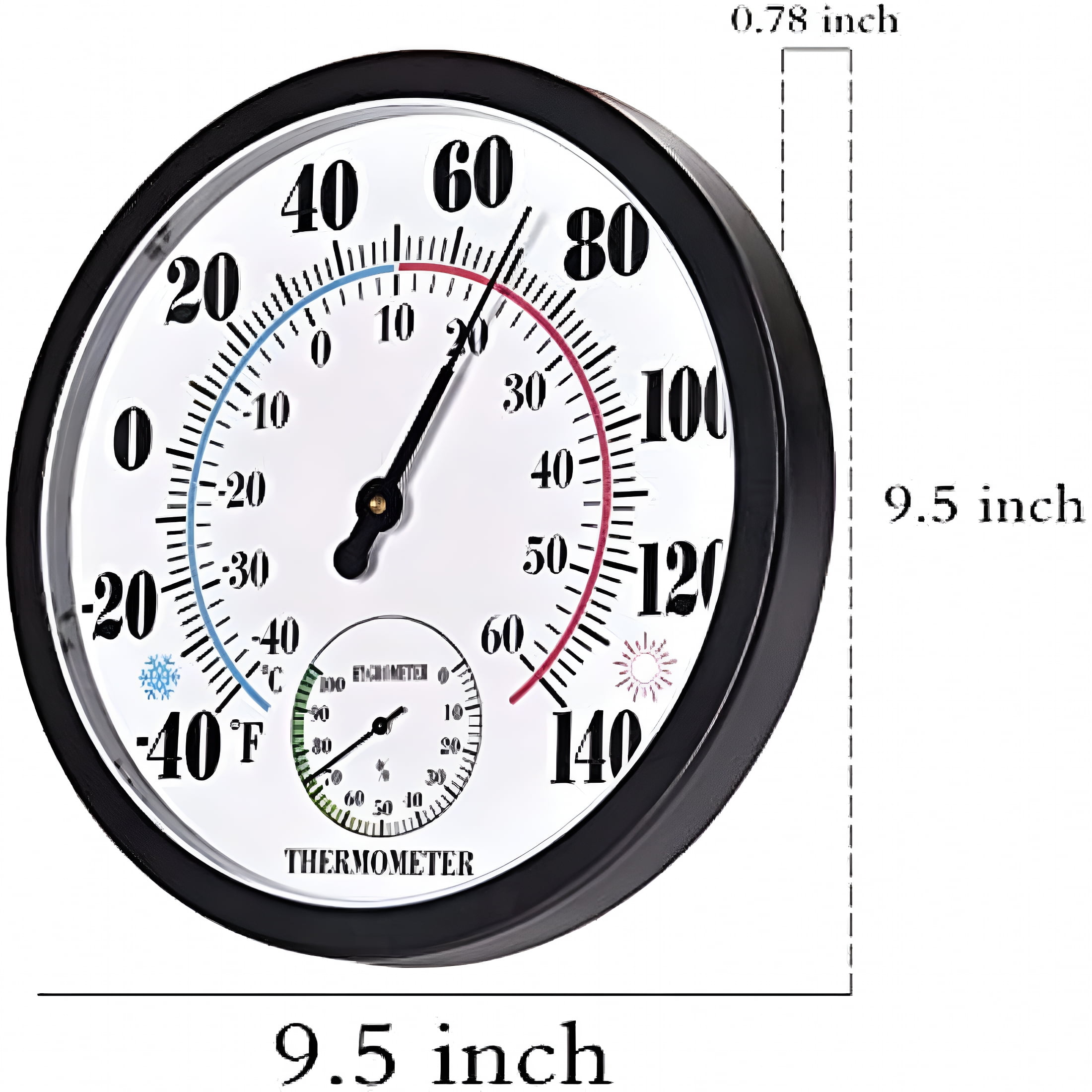 GJX 2026 New Indoor Outdoor Thermometer Large Numbers Wall Thermometer Hygrometer Waterproof Does Not Require Battery 10 Inch Wireless Hanging Hygrometer Garden Decoration (Black)