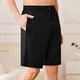 thumbnail image 3 of Pantalones Cortos de Cintura Elástica para Hombre Color Sólido Casual Beach Shorts de Verano con Botón, Algodón de Poliéster, 3 of 7