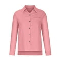 thumbnail image 4 of Kddylitq Summer Button Down Shirts for Women Cotton Linen Collared Tops Long Sleeve Gauze Blouses 2024 Casual Work Clothing Pink XL, 4 of 7
