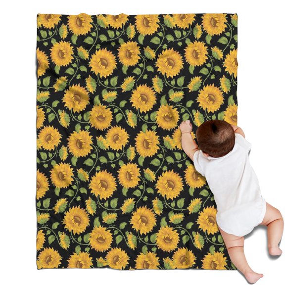 Black Sunflower Bud Pattern Blanket,Comfortable Soft Flannel Throw Blanket,All Season,Warm Lightweight Blankets for Sofa Bed Couch Living Room Chair,30"x40"