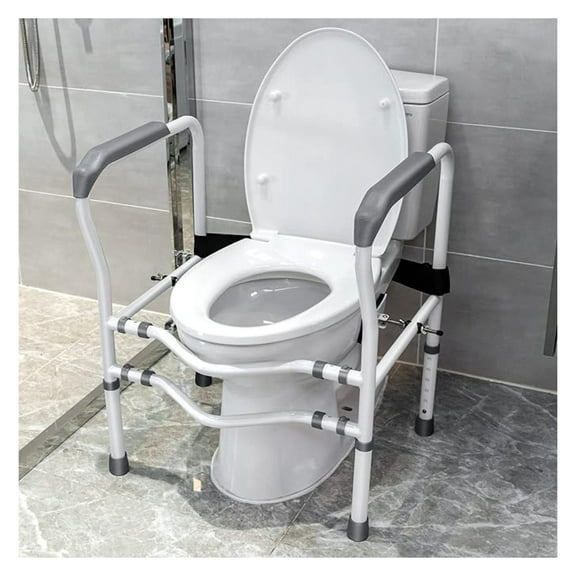 Toilet Safety Frame & Rail, Adjustable Free-Assembly Medical Bathroom Assist Frame for Elderly with 360° Rotatable Clip, Non-Slip Heavy Duty Stand Alone Disabled Toilet Riser Handrail Grab Bar