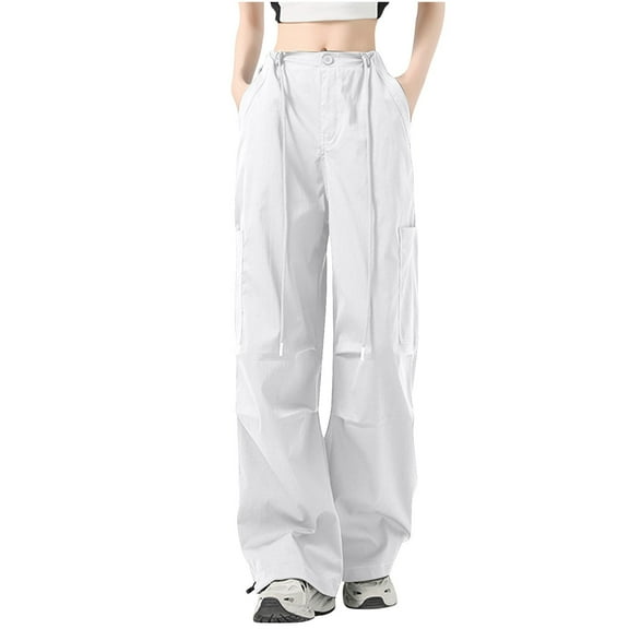 Lenpel Cargo Pants for Women Lightweight High Waisted Drawstring Wide Leg Lounge Pants Baggy Casual Trousers