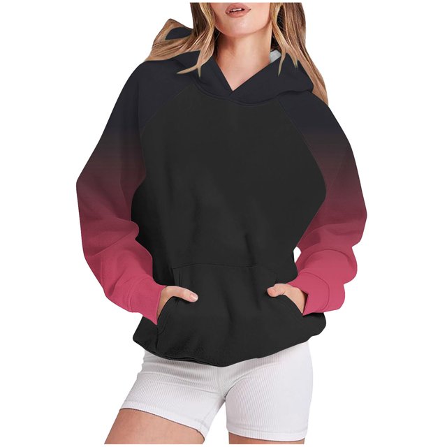 Bowake Vêtements d'Automne pour Femmes à Manches Longues Dégradé Chandails en Molleton Décontractés Légers Raglan avec Poche
