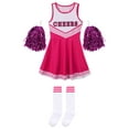 thumbnail image 6 of MSemis Kids Girls Cheerleader Outfits School Uniform Dress and Socks with Pom Poms Hot Pink 7-8, 6 of 6